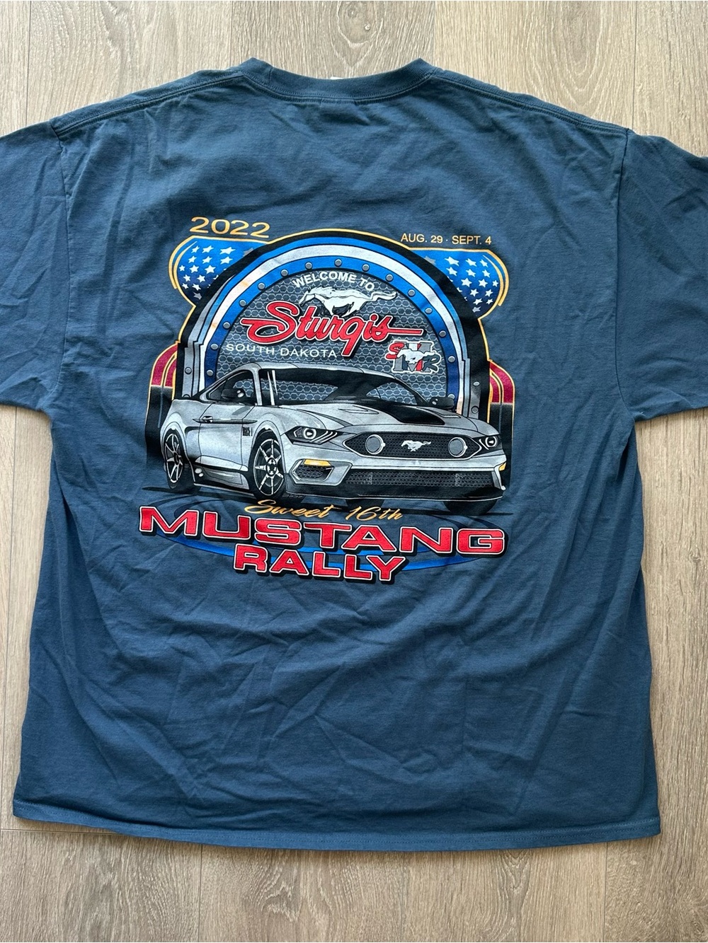 Sturgis 2022 Mustang Rally Graphic Short Sleeve Tee - Ocean Blue